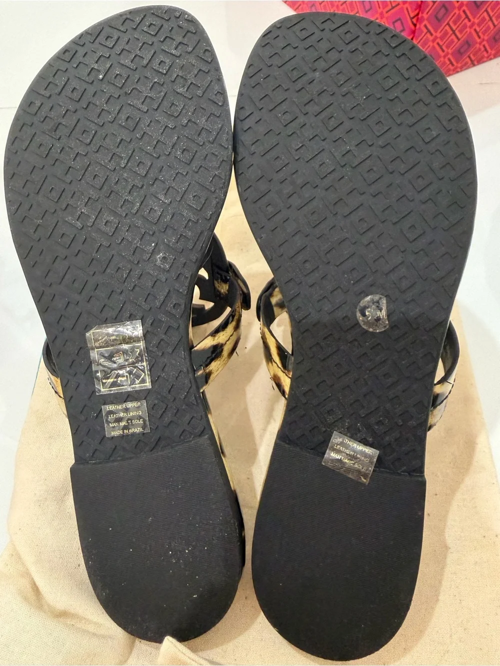 Tory Burch Miller Natural Leopard Patent Leather Sandals size 5.5